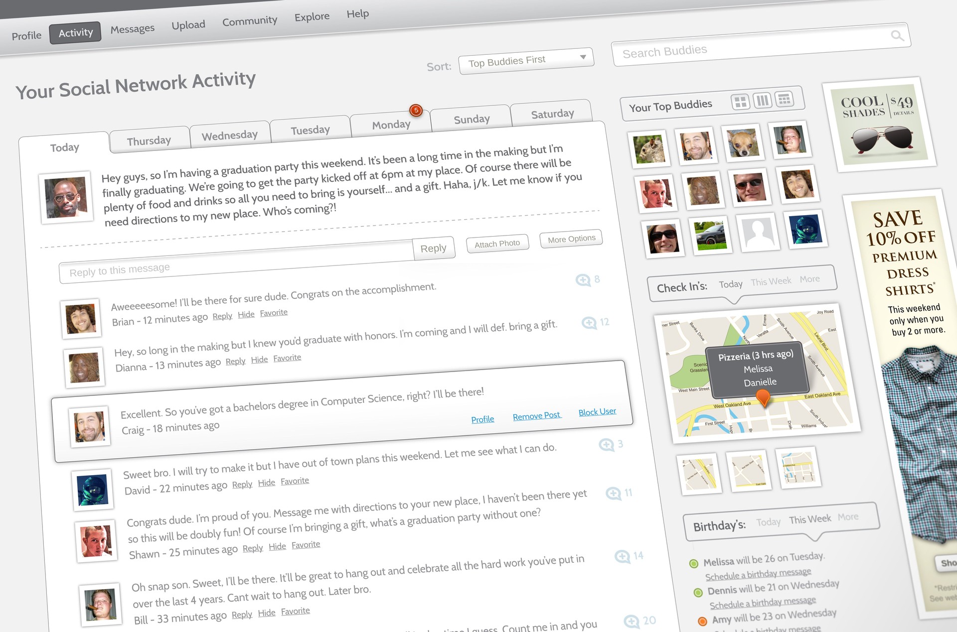 Fictitious Social Networking Interface